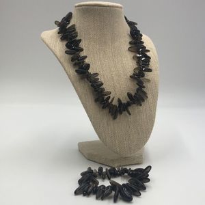 Smoky Quartz Chunky Slab Bead necklace/stretch bracelet set